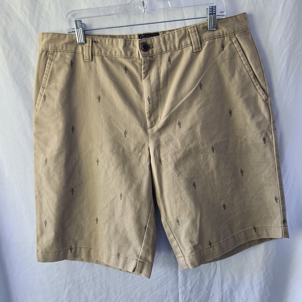 GH Bass Co Cactus Print Cotton Shorts Mens 36 Tan Preppy Classic Novelty Coastal